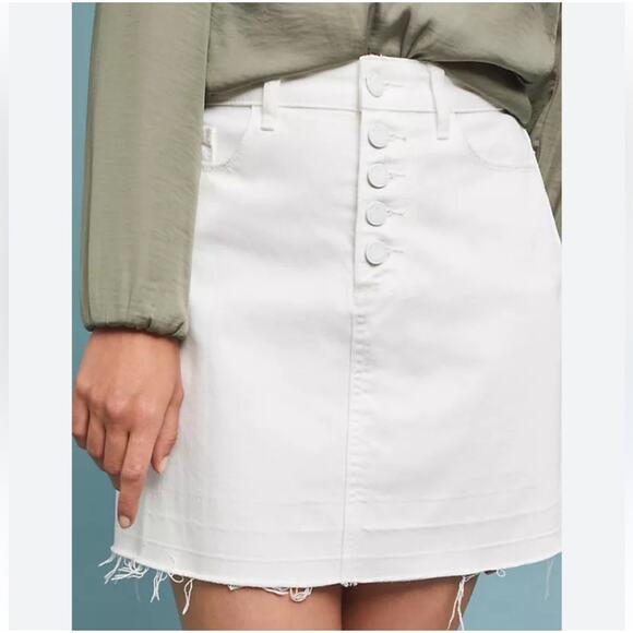 Paige Denim Aideen Skirt SZ 30 White Jean Cotton Lyocell Distress Raw Hem Button - Picture 1 of 16